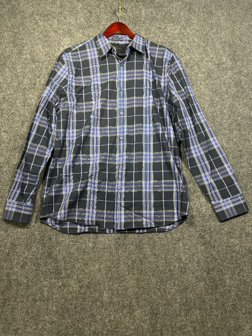Banana Republic Shirt Mens Large Button Up Long Sleeve Blue Plaid Cotton Stretch